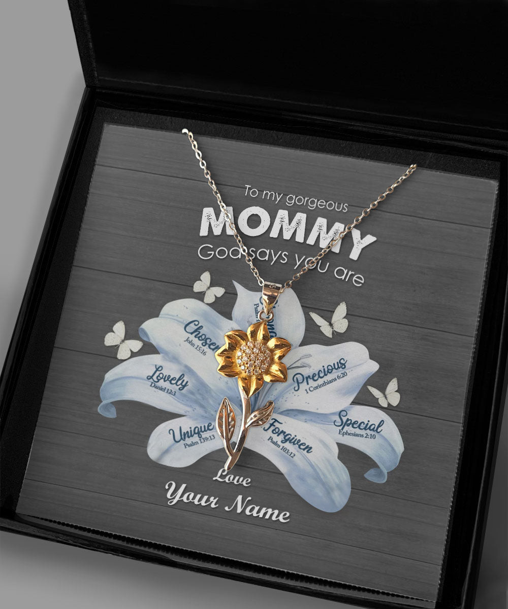 Mom Necklace To My Gorgeous Mommy God Says You Are Custom Name Sunflower Pendant Necklace